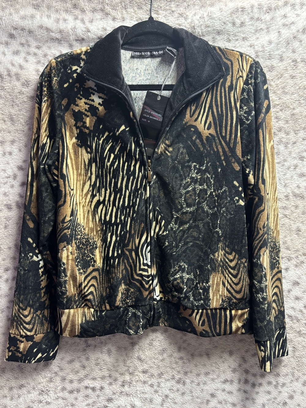 Y2K MIRROR IMAGE ANIMAL PRINT ZIP UP.